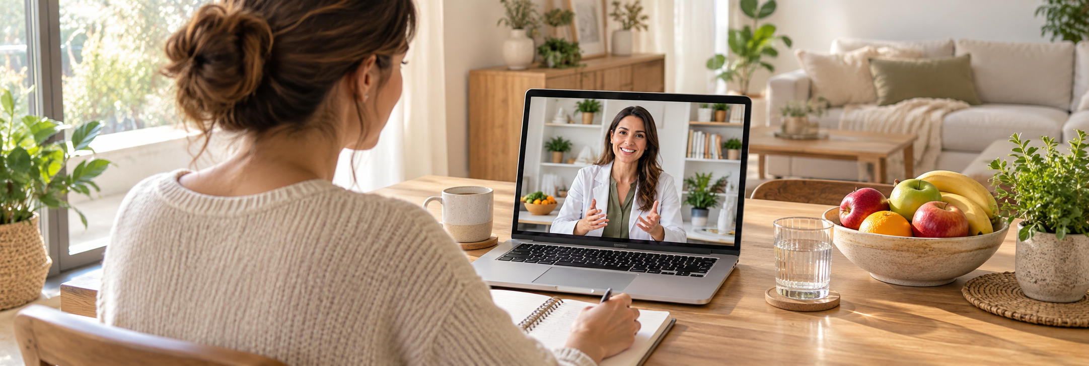 Paciente en teleconsulta por videollamada con una nutricionista